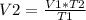 V2 = \frac{V1 * T2 }{T1}