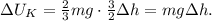 \Delta U_K = \frac{2}{3} m g \cdot \frac{3}{2} \Delta h = m g \Delta h .