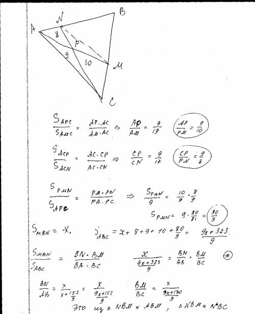 На сторонах ав и вс треугольника авс взяты соответственно точки n и m. отрезки ам и cn пересекаются