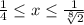 \frac{1}{4} \leq x\leq \frac{1}{ \sqrt[8]{2} }