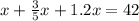 x+ \frac{3}{5} x+1.2x=42