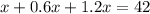 x+ 0.6 x+1.2x=42