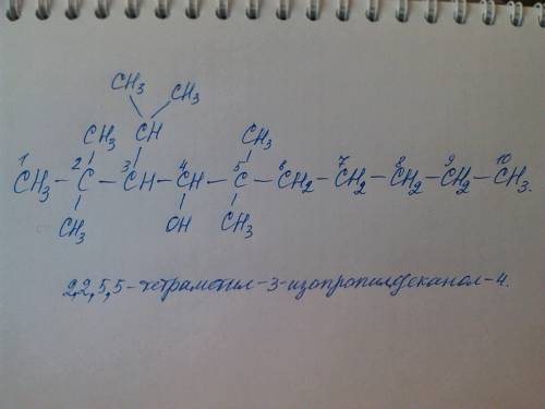 Составить формулу вещества: 2,2,5,5-тетраметил-3-изопропилдеканол-4 50 .