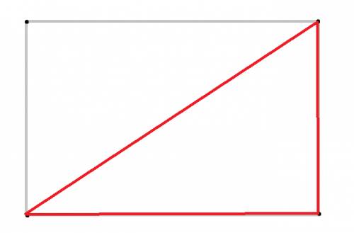 Через четыре точки ,расположенные по углам прямоугольника провести три отрезка, чтобы получился треу
