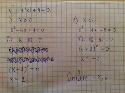 Решить уравнение. 1)х2-4|x|+4=0 2)|x|+x+|x|*x=0