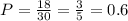 P= \frac{18}{30}= \frac{3}{5} =0.6