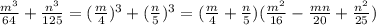 \frac{m^3}{64}+ \frac{n^3}{125}=( \frac{m}{4} )^3+( \frac{n}{5} )^3=( \frac{m}{4}+ \frac{n}{5} )( \frac{m^2}{16}- \frac{mn}{20}+ \frac{n^2}{25} )