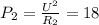 P_{2}= \frac{U^{2}}{R_{2}} =18