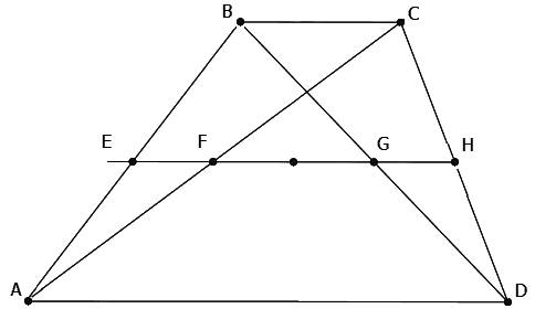 Диагонали трапеции делят среднию линию на три отрезка,один из которых равен сумме двух других.тогда