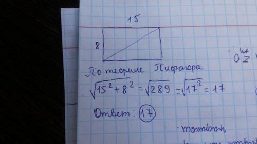 Стороны прямоугольника равны 8см и 15см. найти его диагональ.