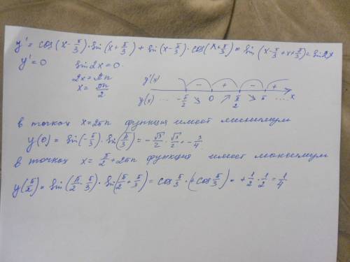 Определить наибольшие и наименьшие значения функции y=sin(x-pi/3) sin(x+pi/3)