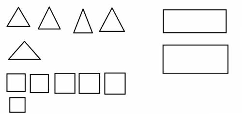 Начерти 5 треугольников начерти квадратов на 2 больше чем треугольников .начерти прямауголников на 3