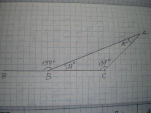 Втреугольнике abc ac = bc. внешний угол при вершине b равен 159 градусов. найти угол с.
