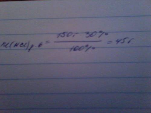 Встакане находится 150г 30% раствора соляной кислоты. какова масса кислоты в растворе