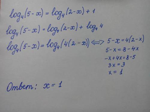 Решить log4(5-х)=log4(2-х)+1 ,заранее )