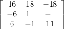 \left[\begin{array}{ccc}16&18&-18\\-6&11&-1\\6&-1&11\end{array}\right]