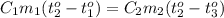 C_1m_1(t_2^o-t_1^o)=C_2m_2(t_2^o-t_3^o)