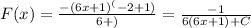 F(x)= \frac{-(6x+1)^(-2+1)}{6+)}= \frac{-1}{6(6x+1)+C}