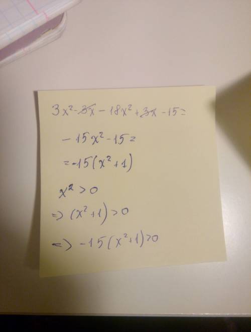 Докажите ,что выражение; 3x(x-1)-3(6x^2-x+5) при любом значении переменной x принимает отрицательное