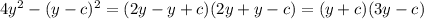 4 y^{2} - (y-c)^{2} =(2y-y+c)(2y+y-c)=(y+c)(3y-c)