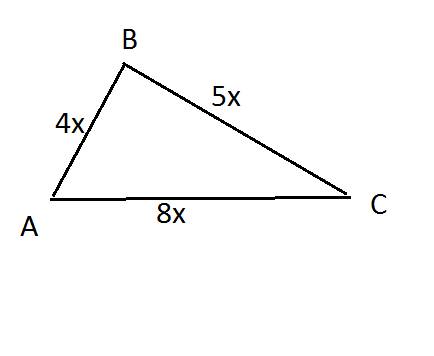 Стороны треугольника пропорциональны числам 4 5 8. найдите периметр треугольника, если наибольшая ег