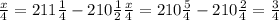 \frac{x}{4} =211 \frac{1}{4} -210 \frac{1}{2} &#10; \frac{x}{4}=210 \frac{5}{4}-210 \frac{2}{4} = \frac{3}{4} &#10; &#10;