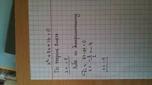 Найди корни квадратного уравнения x^2+8x+16=0