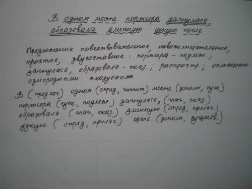 Водном месте портьера загнулась образовала длинную узкую щель. надо сделать синтактический разбор, н