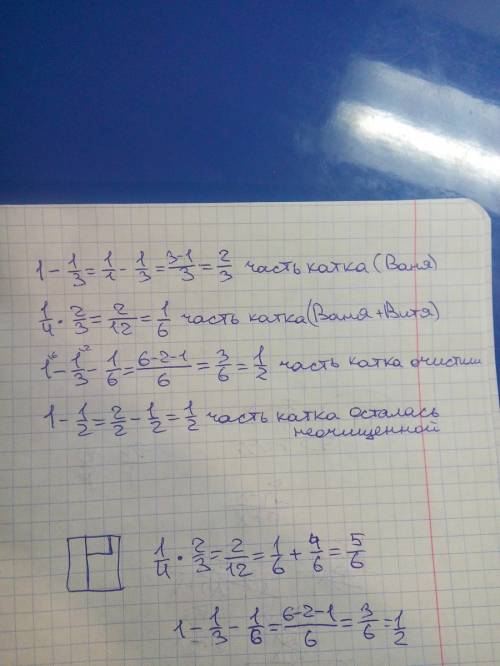 После того как ваня очистил 1/3 катка, к нему присоеденился витя, и вдвоем они очистили 1/4 оставшей