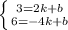 \left \{ {{3=2k+b} \atop {6=-4k+b}} \right.