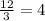 \frac{12}{3}=4