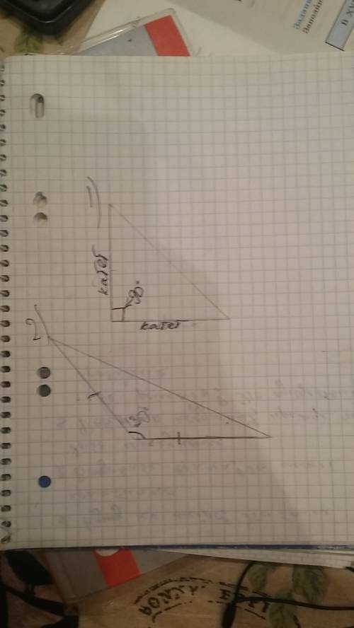 Надо нарисовать треугольник! 1). прямоугольный с двумя равными сторонами. 2). равнобедренным с тупым