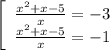 \left[\begin{array}{cc} \frac{x^2+x-5}{x}=-3\\ \frac{x^2+x-5}{x}=-1\end{array}