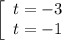 \left[\begin{array}{cc}t=-3\\t=-1\end{array}