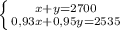 \left \{ {{x+y=2700} \atop {0,93x+0,95y=2535}} \right. &#10;&#10;&#10;