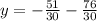 y=- \frac{51}{30} - \frac{76}{30}