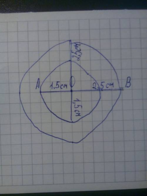 Начерти отрезок ав длиной 4см.поставь точку о на отрезке.проведи две окружности с центром в этой точ