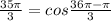 \frac{35 \pi }{3} =cos \frac{36 \pi - \pi }{3}