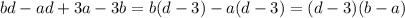 bd-ad+3a-3b=b(d-3)-a(d-3)=(d-3)(b-a)