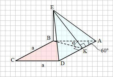 Abcd — ромб. угол a = 60°, ab=a. be перпендикулярно плоскости (abc), be = √3/2a. чему равен угол меж