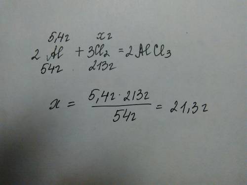 Сколько граммов хлора потребуется для взаимодействия с алюминием массой 5,4 г? нужно расписать типо