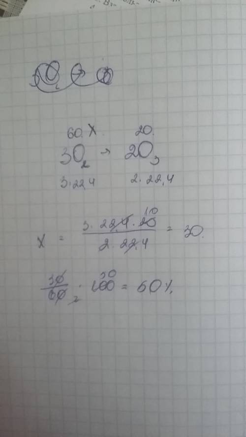Сколько процентов кислорода превратилось в озон, если при пропускании через озонатор 60 л кислорода