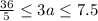 \frac{36}{5} \leq 3a \leq 7.5