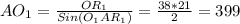 AO_1= \frac{OR_1}{Sin(O_1AR_1)} = \frac{38*21}{2}=399