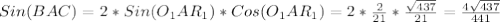 Sin(BAC)=2*Sin(O_1AR_1)*Cos(O_1AR_1)=2* \frac{2}{21} * \frac{ \sqrt{437} }{21} = \frac{4 \sqrt{437} }{441}