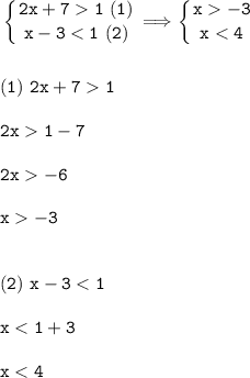 \tt\displaystyle \left \{ {{2x+71\ (1)} \atop {x-3-3} \atop {x1\\\\2x1-7\\\\2x-6\\\\x-3\\\\\\(2)\ x-3