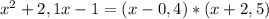 x^2+2,1x-1=(x-0,4)*(x+2,5)