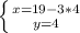 \left \{ {{x=19-3*4} \atop {y=4}} \right.