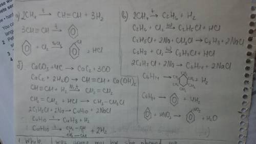 Напишите уравнения реакций, при которых можно осуществить следующие превращения: а)сн4-> с2н2->