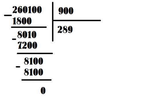 Запищите кратко пример в столбик: 260.100: 900=289